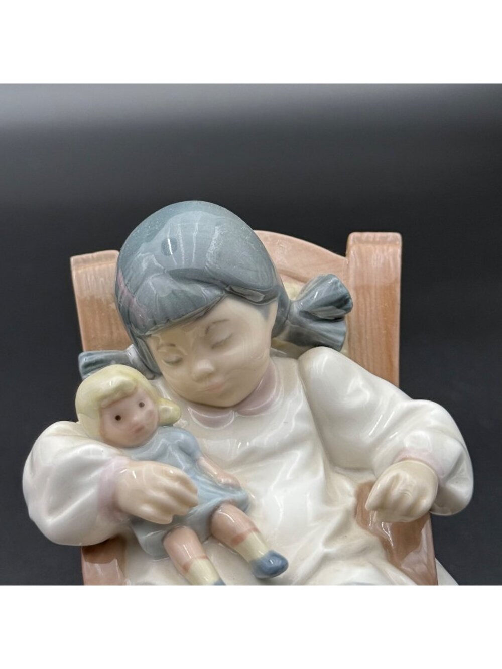 Retired LLADRO 5448 "Naptime" Figurine - Hand Signed 1987 - Girl in Rocking Chai